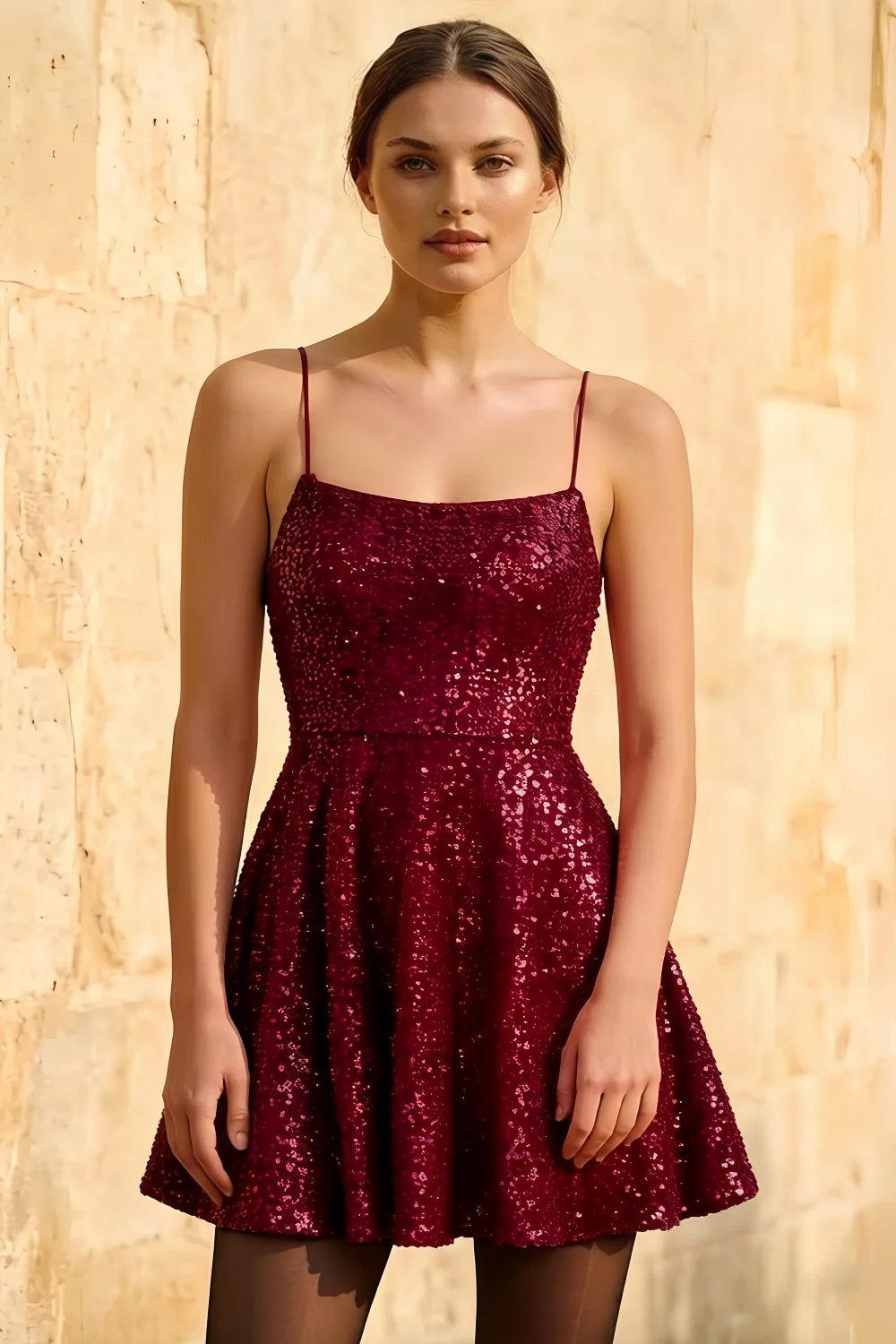 Elsa Burgundy Sequin A Line Backless Mini Dress
