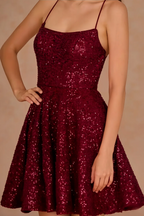 Elsa Burgundy Sequin A Line Backless Mini Dress