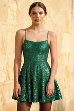 Elsa Green Sequin A Line Backless Mini Dress