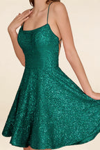 Elsa Green Sequin A Line Backless Mini Dress