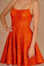 Elsa Orange Sequin A Line Backless Mini Dress