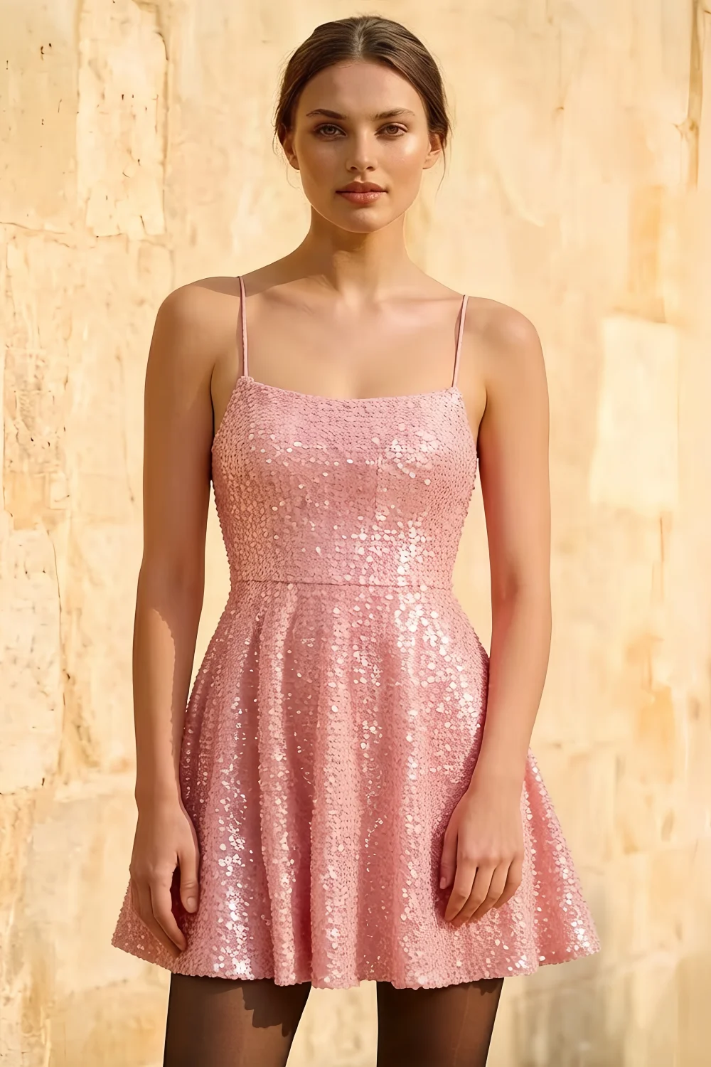 Elsa Pink Sequin A Line Backless Mini Dress