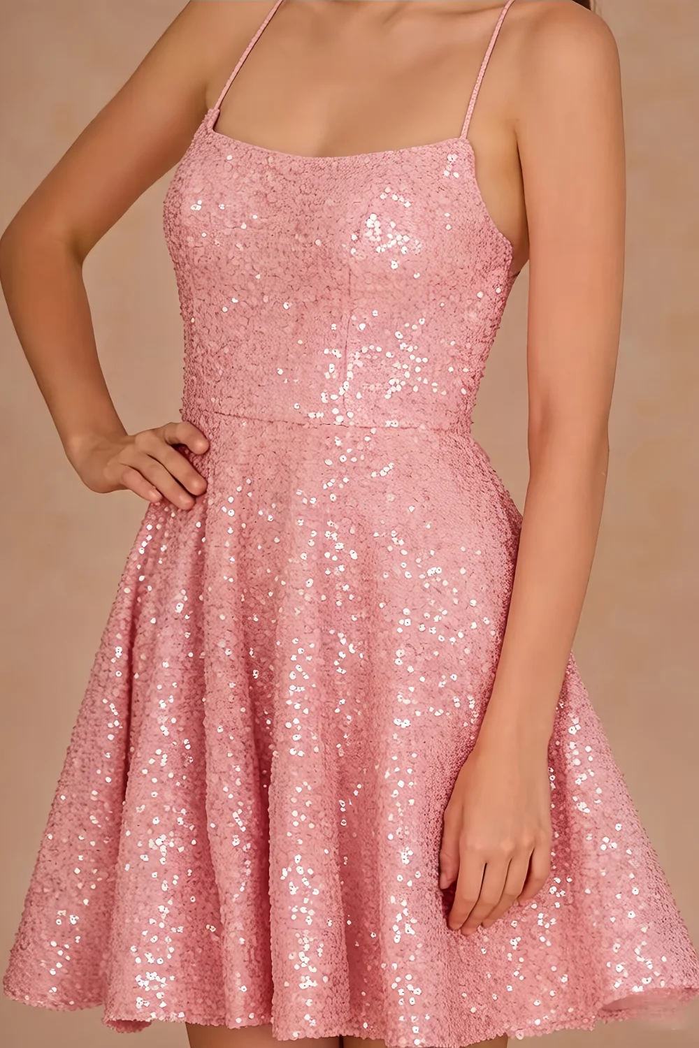 Elsa Pink Sequin A Line Backless Mini Dress