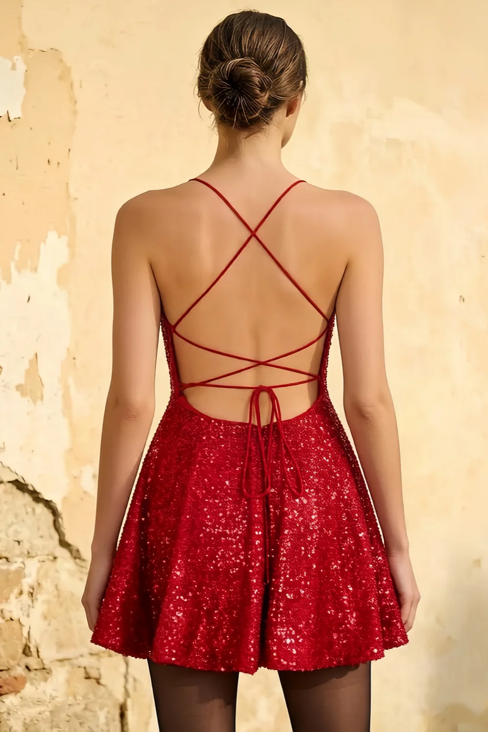 Elsa Red Sequin A Line Backless Mini Dress