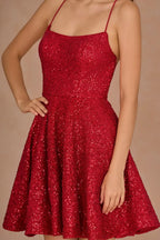 Elsa Red Sequin A Line Backless Mini Dress