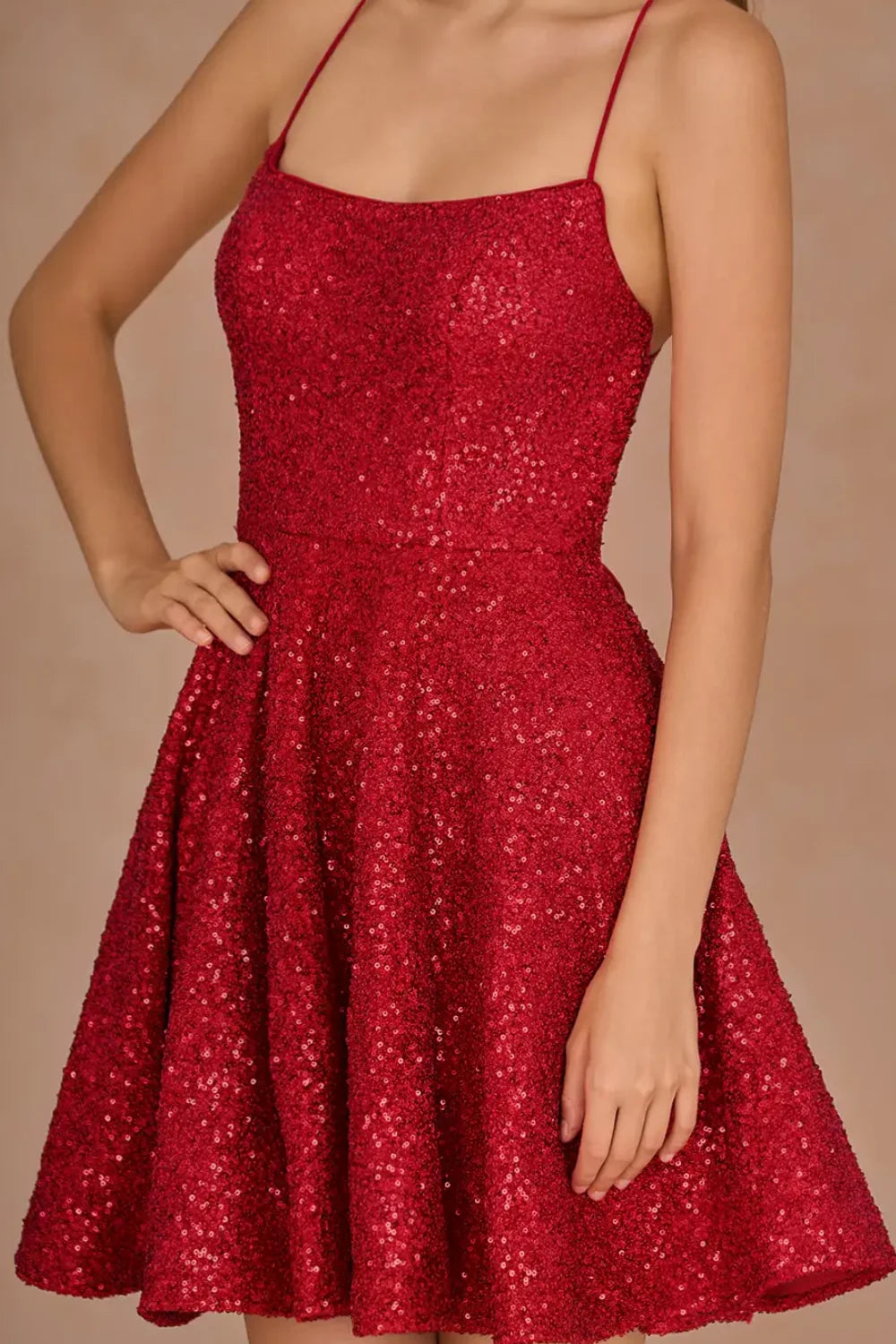 Elsa Red Sequin A Line Backless Mini Dress
