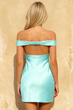 Emily Aqua Off The Shoulder Mini Dress | Satin Bodycon Party Dress