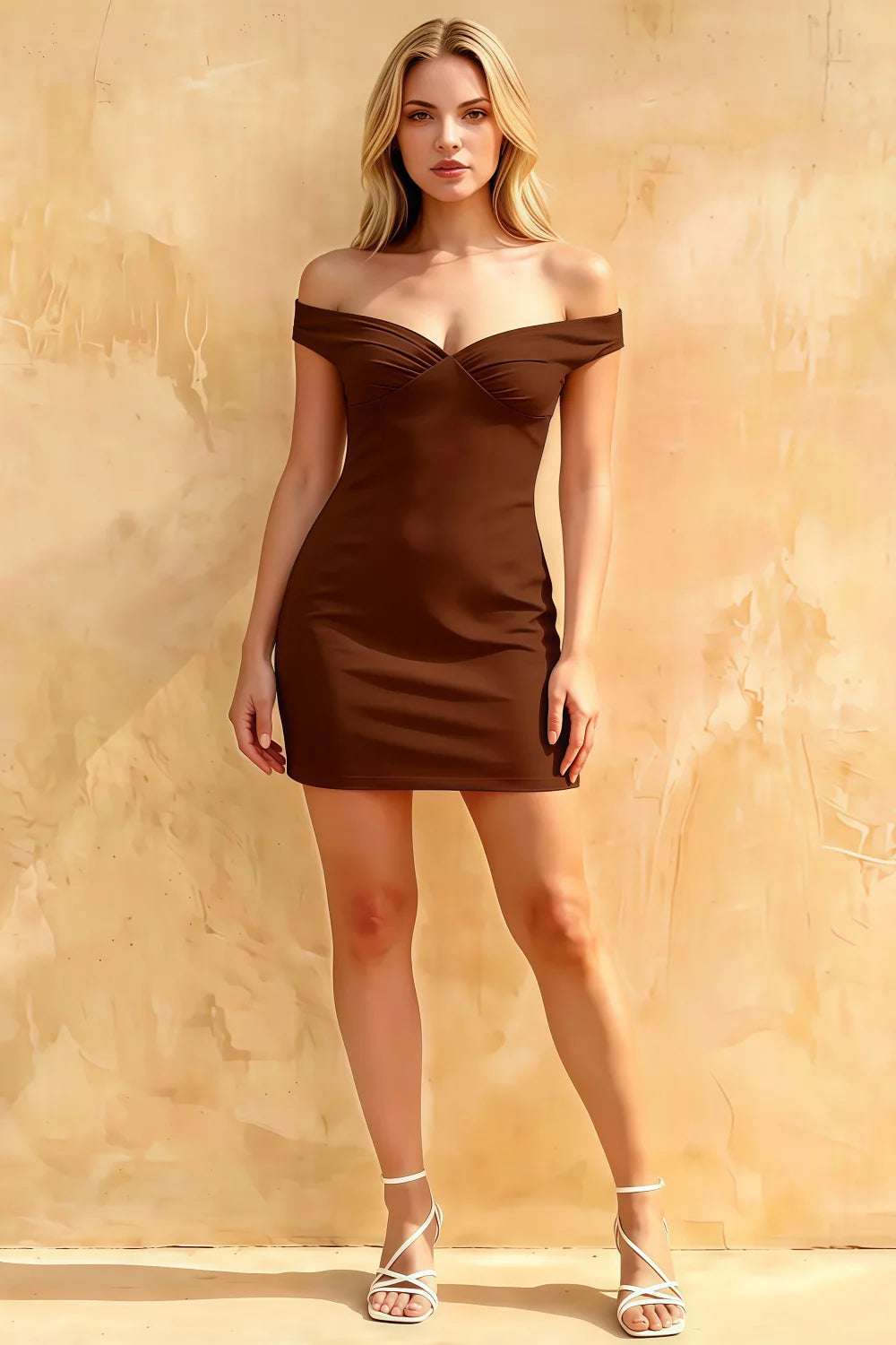 Emily Chocolate Brown Off The Shoulder Backless Mini Dress