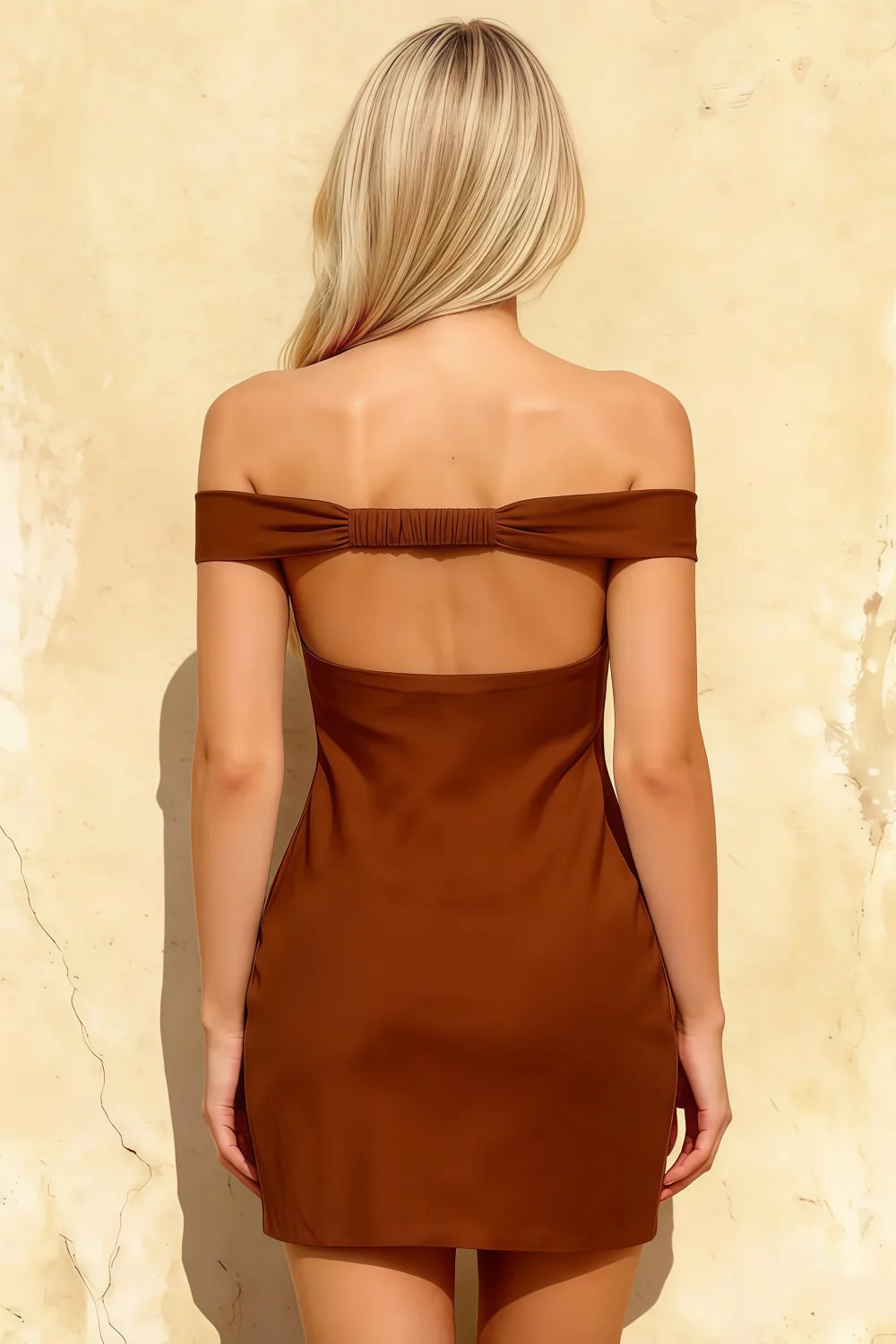 Emily Chocolate Brown Off The Shoulder Backless Mini Dress