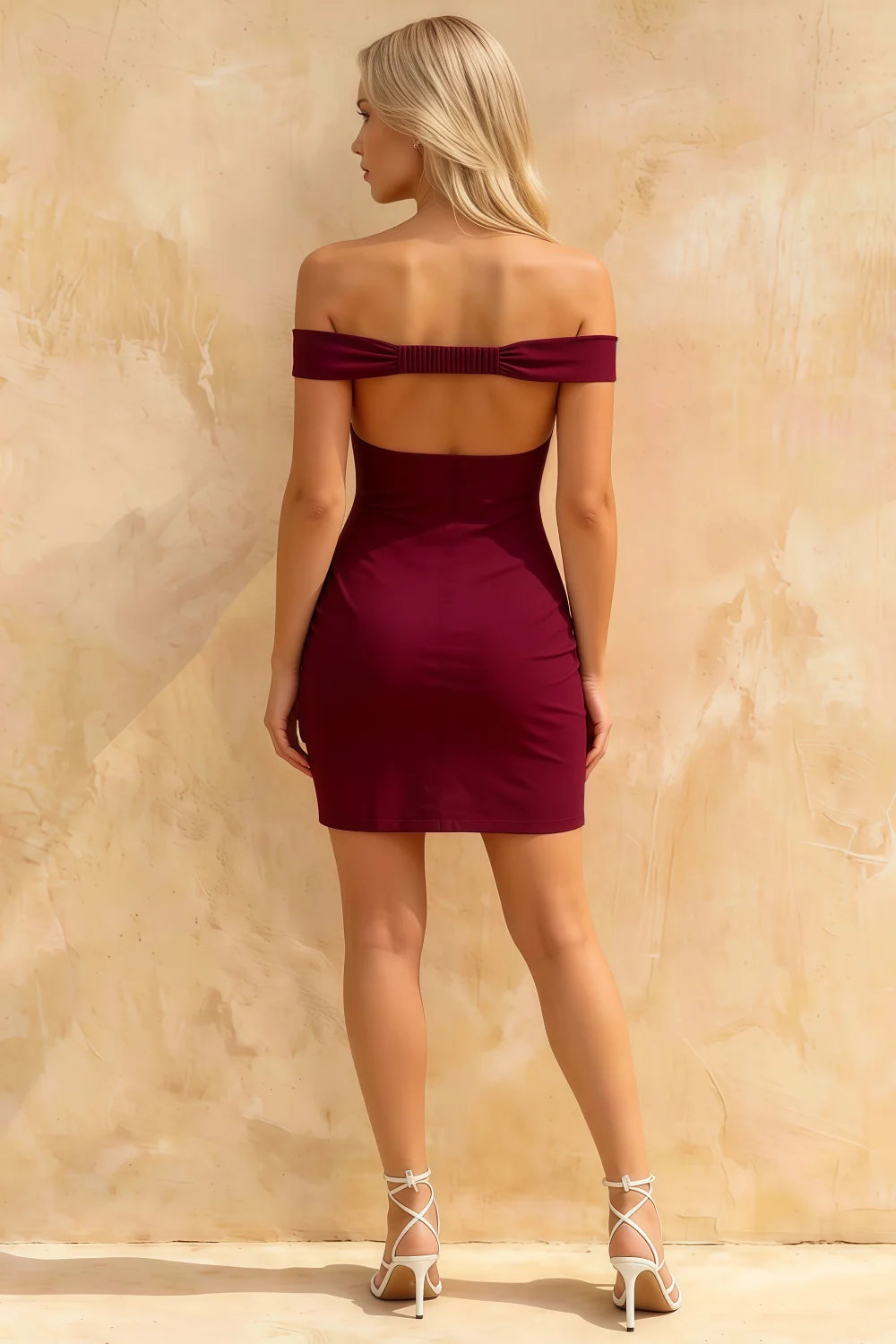 Emily Burgundy Off The Shoulder Mini Dress | Party Look