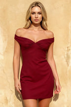 Emily Burgundy Off The Shoulder Mini Dress | Party Look