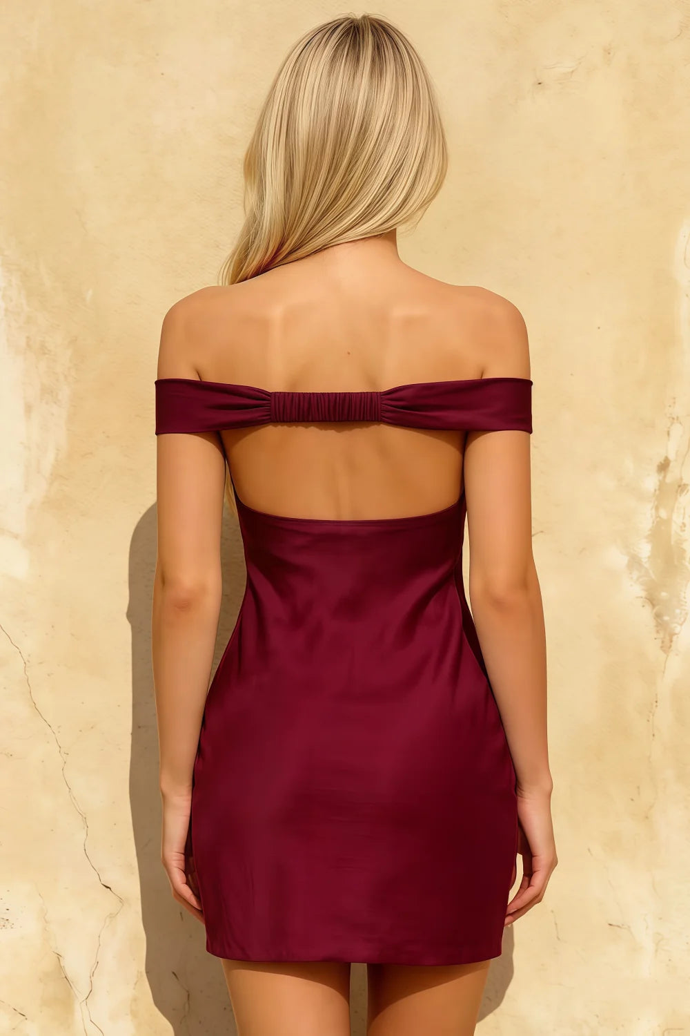 Emily Burgundy Off The Shoulder Mini Dress | Party Look