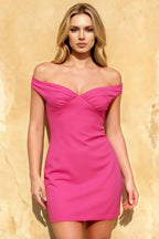 Emily Hot Pink Off The Shoulder Mini Dress for Women