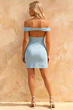 Emily Light Blue Off The Shoulder Mini Dress for Women