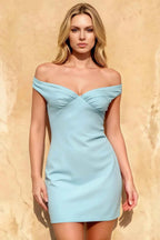 Emily Light Blue Off The Shoulder Mini Dress for Women
