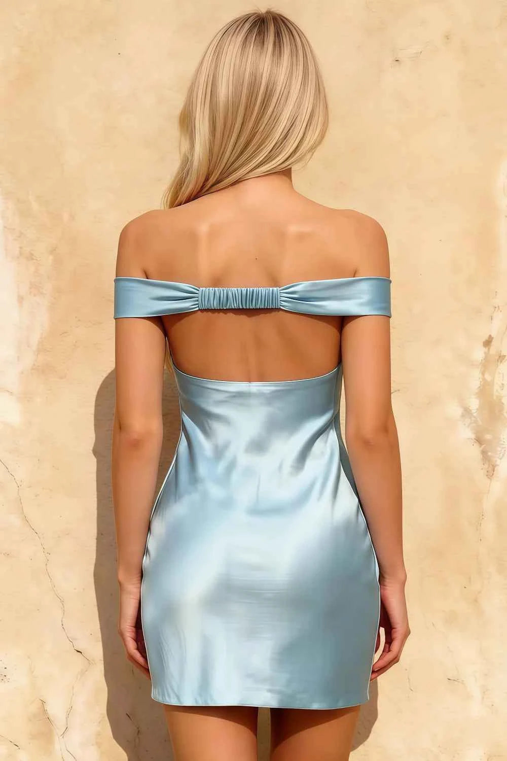 Emily Light Blue Off The Shoulder Mini Dress for Women