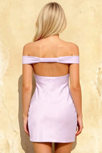 Emily Lilac Satin Mini Off The Shoulder Dress | Bodycon Dress for Party & Formal