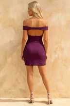 Emily Mini Off The Shoulder Dress In Grape | Sexy Satin Formal & Party Dress