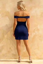 Emily Navy Blue Off The Shoulder Mini Dress for Women