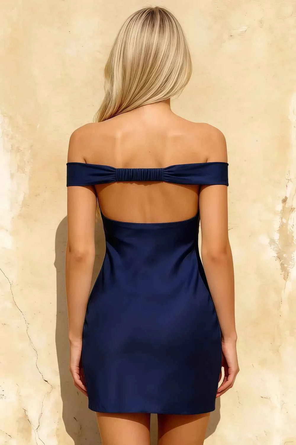 Emily Navy Blue Off The Shoulder Mini Dress for Women