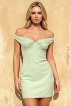 Emily Sage Green Off The Shoulder Mini Dress | Elegant Bodycon Cocktail Dress