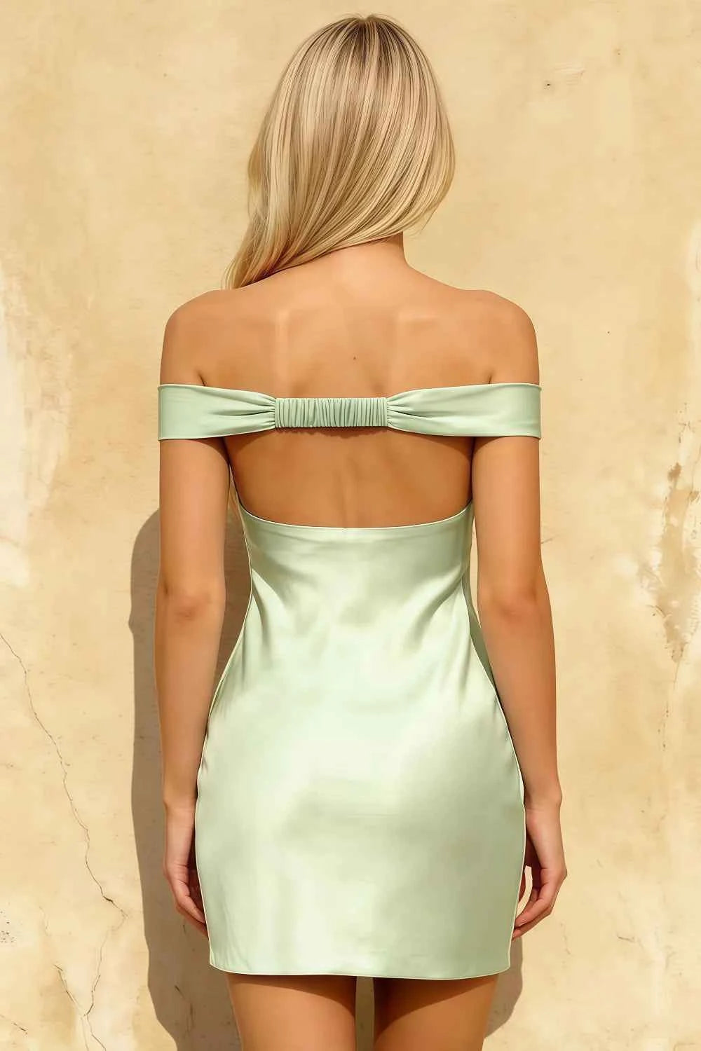 Emily Sage Green Off The Shoulder Mini Dress | Elegant Bodycon Cocktail Dress