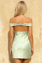 Emily Sage Green Off The Shoulder Mini Dress | Elegant Bodycon Cocktail Dress