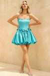 Emma Aqua Satin Mini Corset Dress | Party Wear