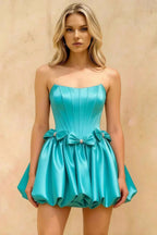 Emma Aqua Satin Mini Corset Dress | Party Wear