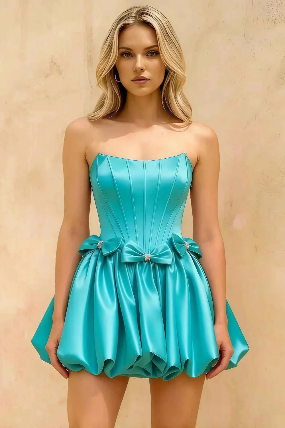 Emma Aqua Satin Mini Corset Dress | Party Wear