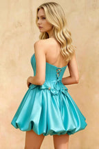Emma Aqua Satin Mini Corset Dress | Party Wear