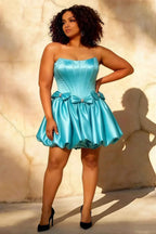 Emma Aqua Satin Mini Corset Dress | Party Wear