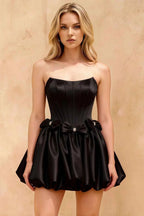 Emma Black Satin Mini Dress | Corset Bow Dress