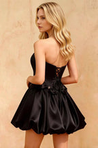 Emma Black Satin Mini Dress | Corset Bow Dress