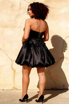 Emma Black Satin Mini Dress | Corset Bow Dress