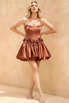 Emma Bronze Satin Mini Dress | Corset Party Dress for Women