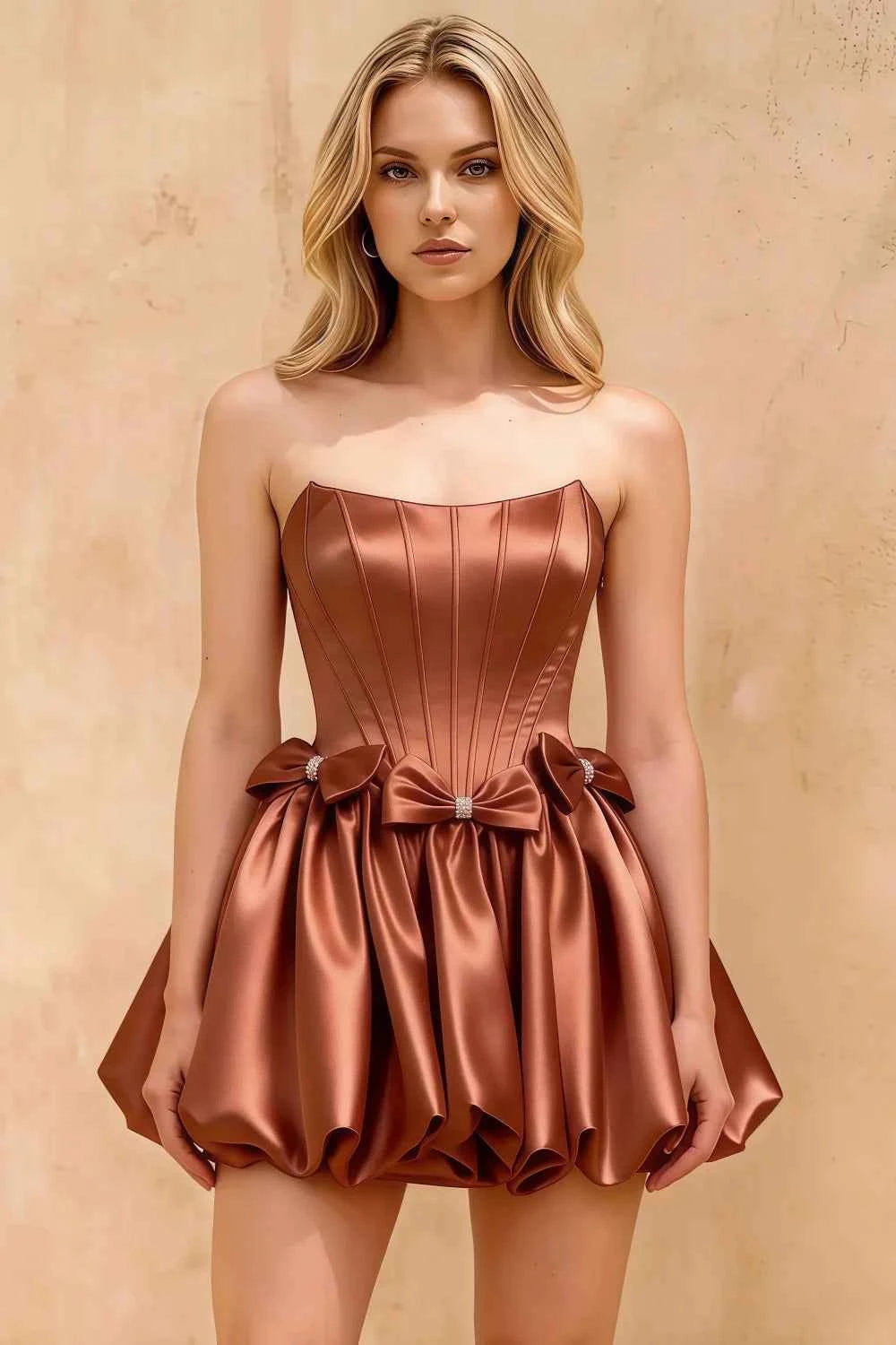 Emma Bronze Satin Mini Dress | Corset Party Dress for Women
