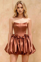 Emma Bronze Satin Mini Dress | Corset Party Dress for Women