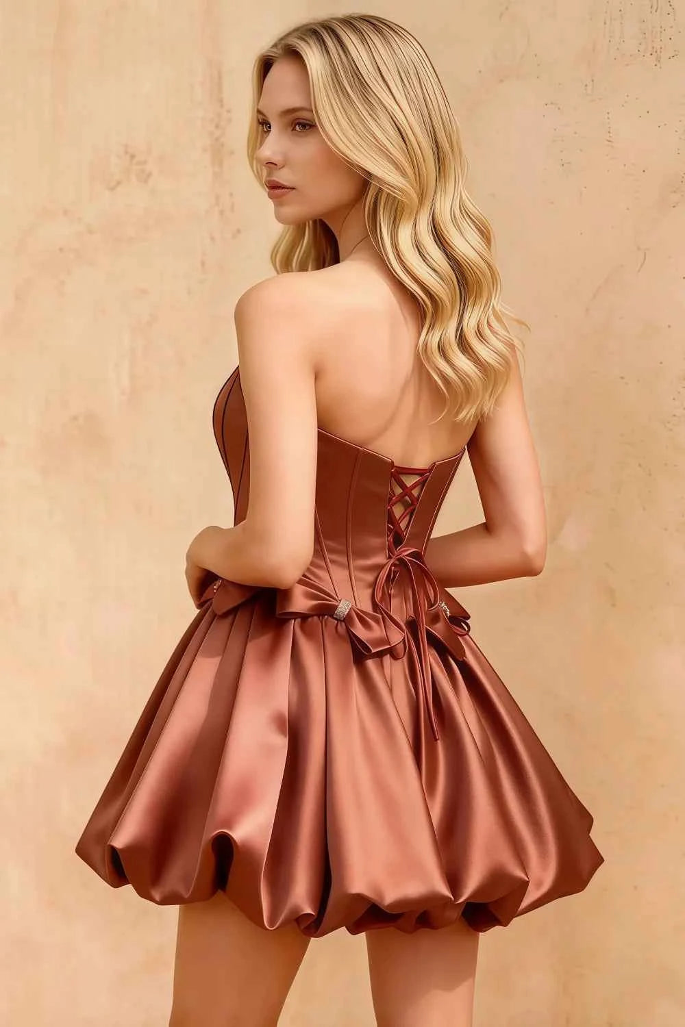 Emma Bronze Satin Mini Dress | Corset Party Dress for Women