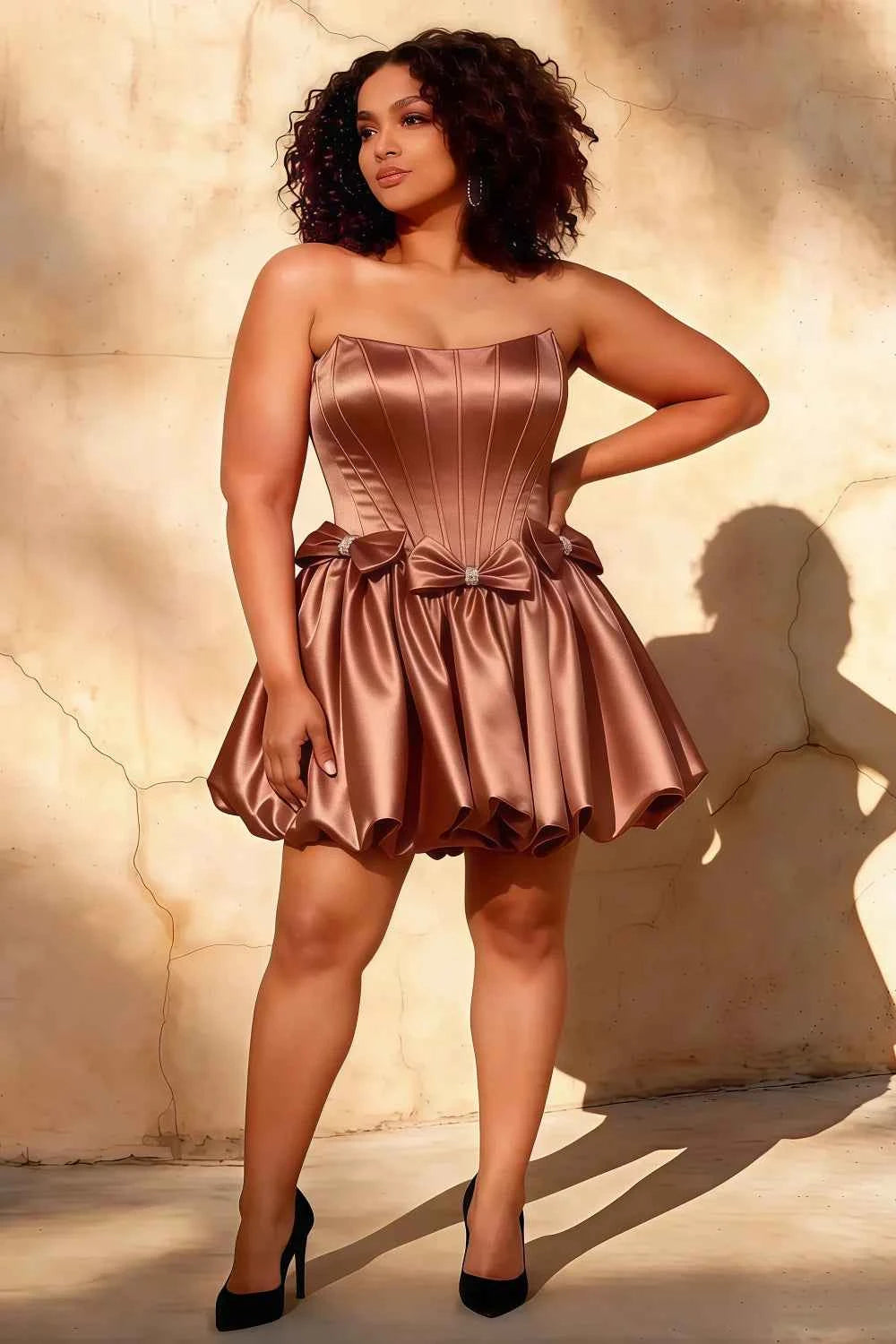 Emma Bronze Satin Mini Dress | Corset Party Dress for Women