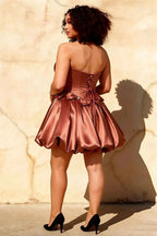 Emma Bronze Satin Mini Dress | Corset Party Dress for Women