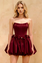 Emma Burgundy Satin Mini Dress with Bows | Corset Dress