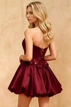 Emma Burgundy Satin Mini Dress with Bows | Corset Dress