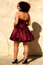 Emma Burgundy Satin Mini Dress with Bows | Corset Dress