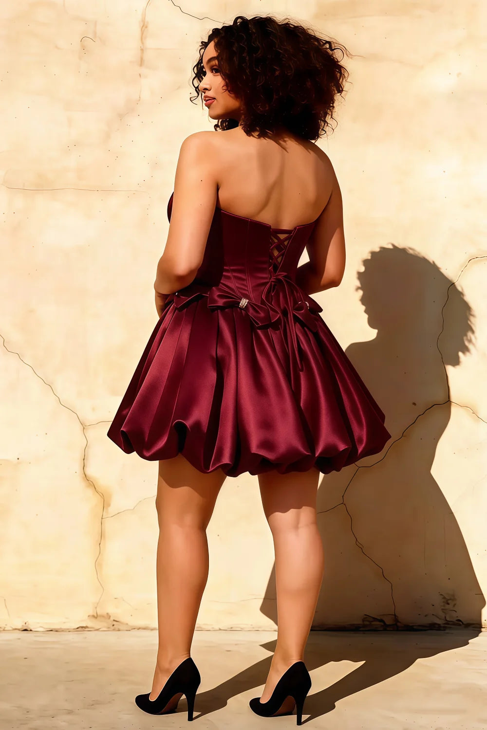 Emma Burgundy Satin Mini Dress with Bows | Corset Dress