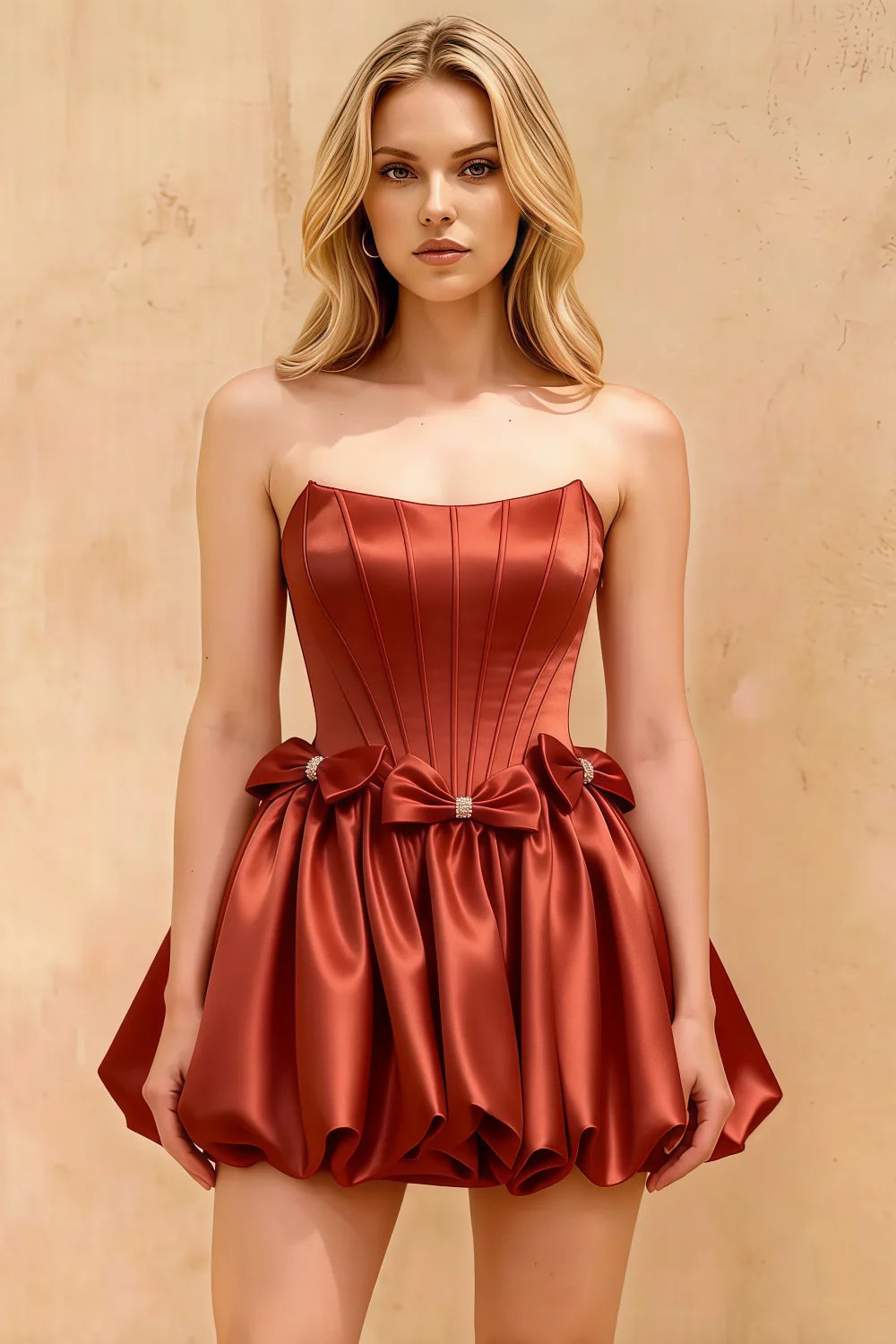 Emma Burnt Orange Satin Mini Dress | Corset Party Dress