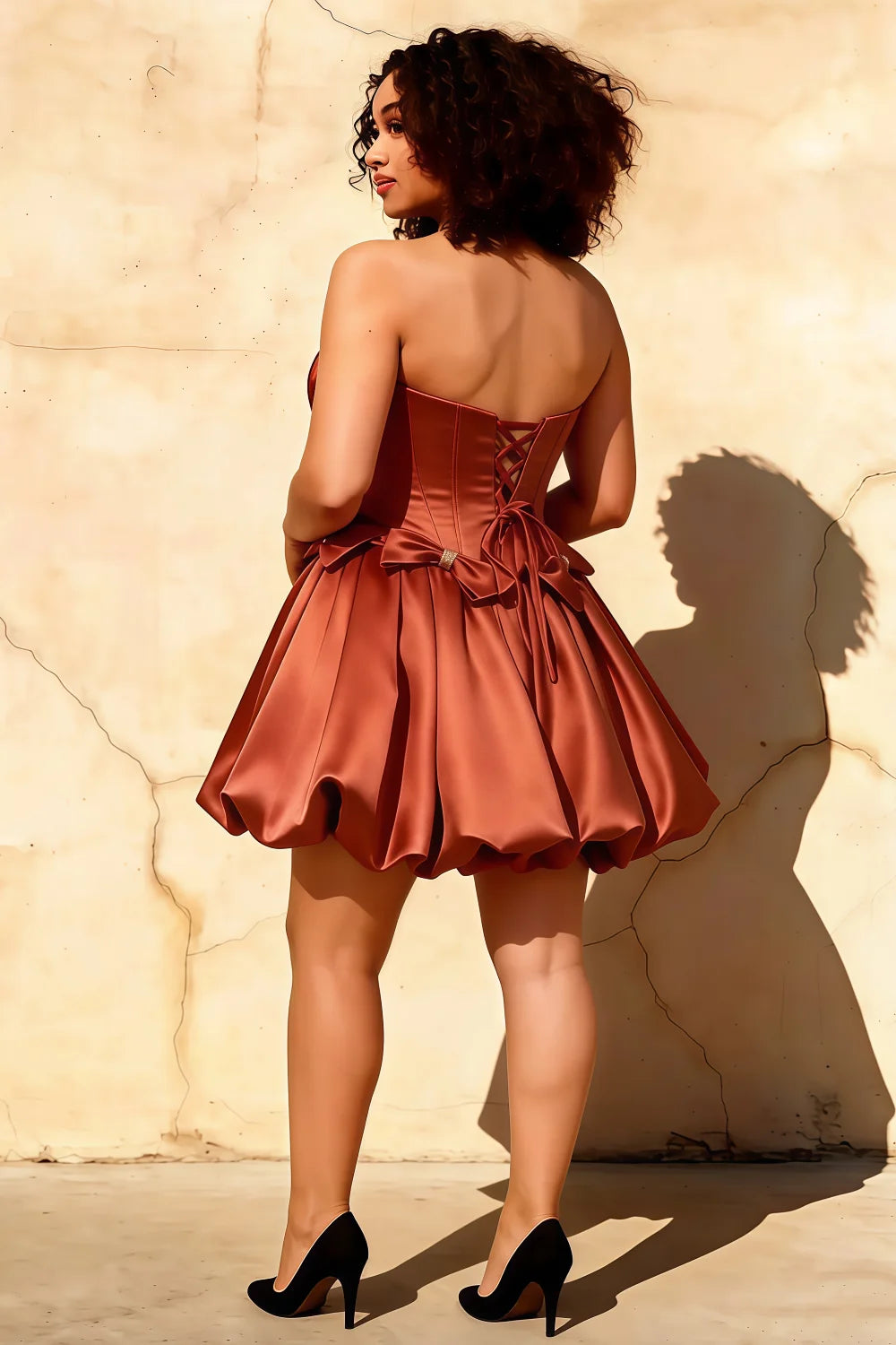 Emma Burnt Orange Satin Mini Dress | Corset Party Dress