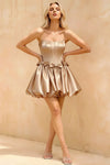 Emma Champagne Satin Mini Dress | Elegant Corset Homecoming & Party Dress