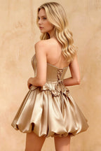 Emma Champagne Satin Mini Dress | Elegant Corset Homecoming & Party Dress