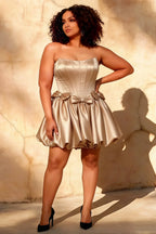 Emma Champagne Satin Mini Dress | Elegant Corset Homecoming & Party Dress
